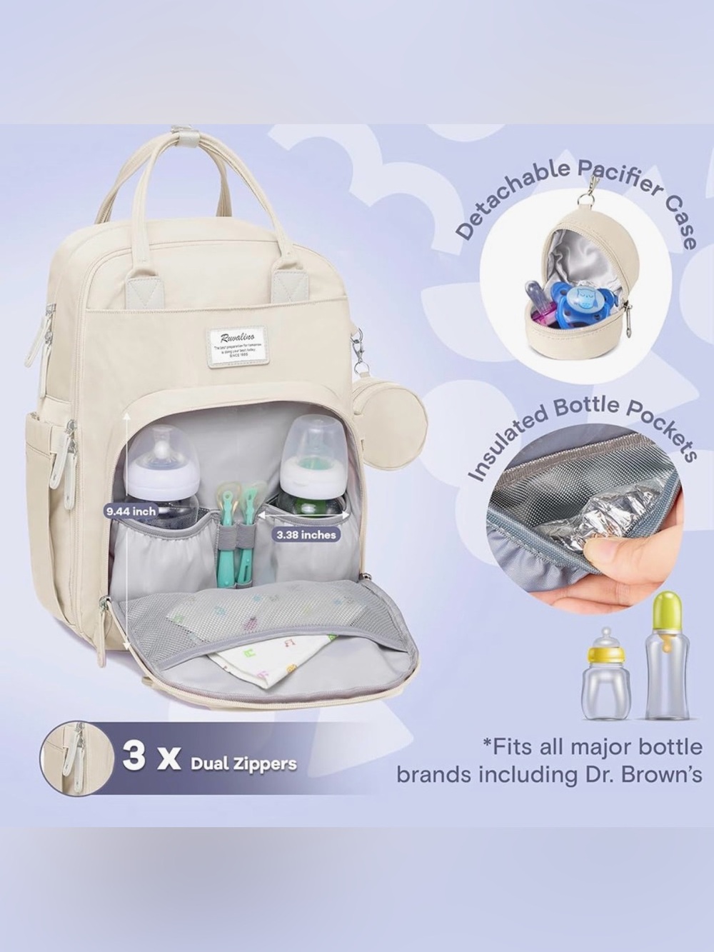 NWT - Ruvalino Diaper Bag - Convertible Baby Backpack - Beige - Picture 2 of 8